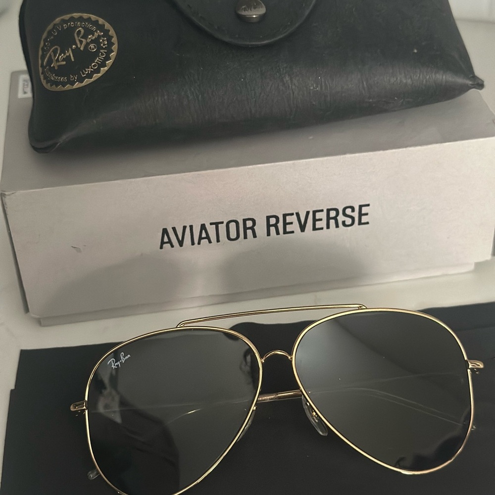 Ray-Ban Aviator Reverse Gold Frame Aviator Sunglasses with Dark Green Lenses